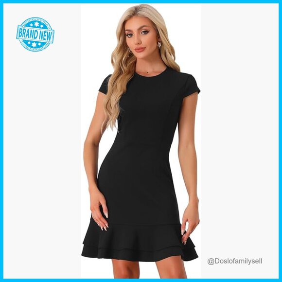 Cap Sleeve Tiered Ruffled Hem A-Line Dress Chic Casual Elegant Office Wear